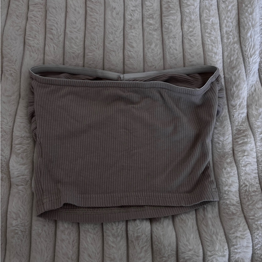 Beige Ribbed Strapless Top - Picture 2 of 2